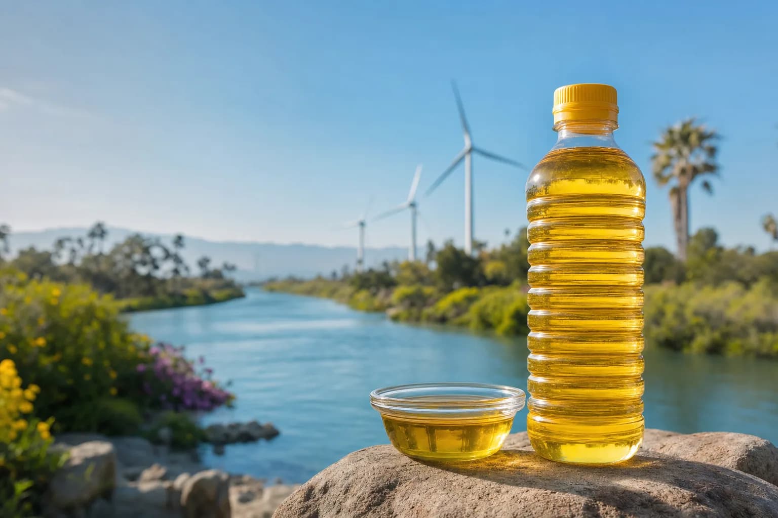 Used cooking oil being collected from a commercial kitchen and routed toward low-carbon renewable fuel production