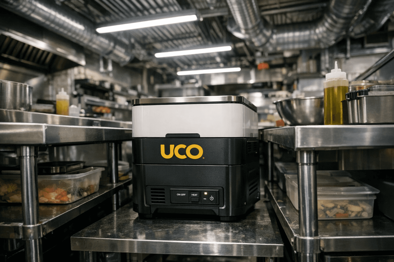 Grease collection container in a multi-tenant ghost kitchen facility in Southern California