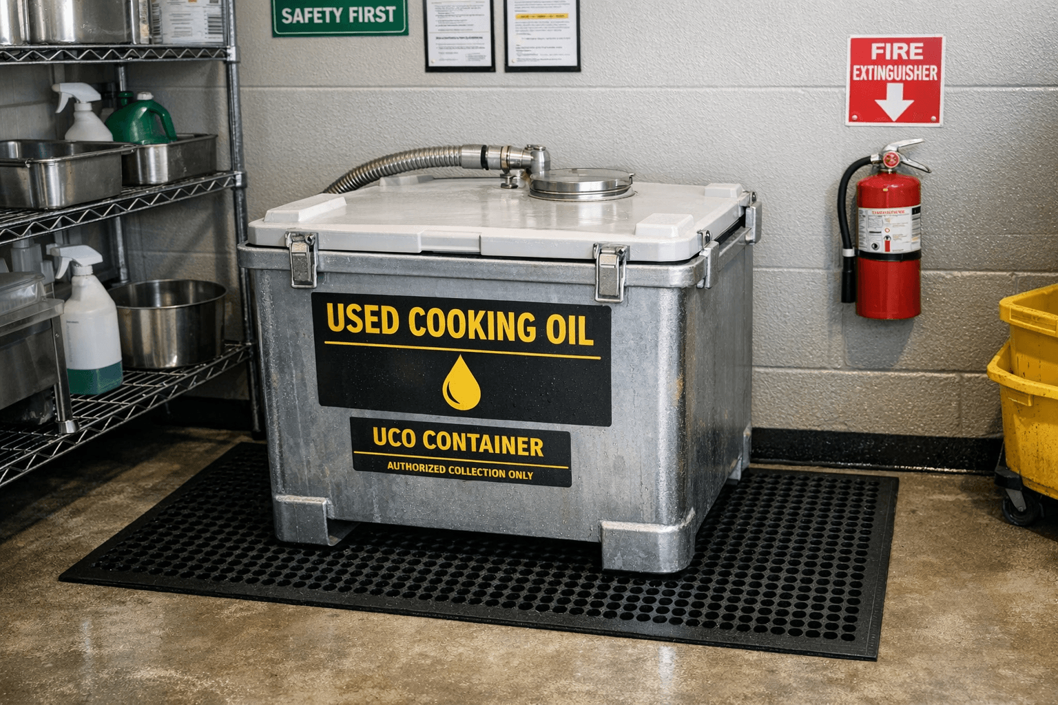 Clean restaurant grease container area after professional pickup service