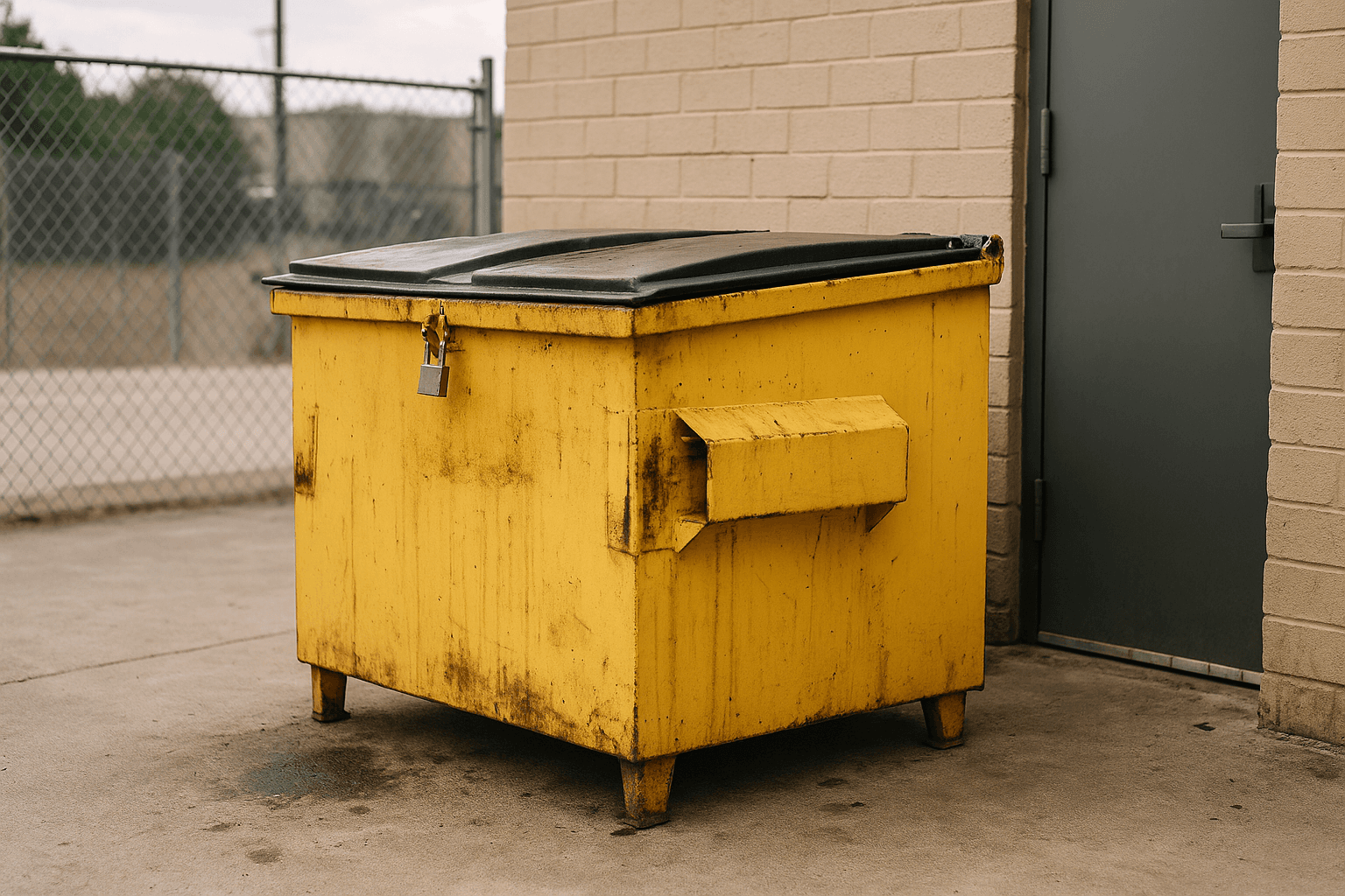 Used cooking oil collection container being serviced at a restaurant back-of-house area