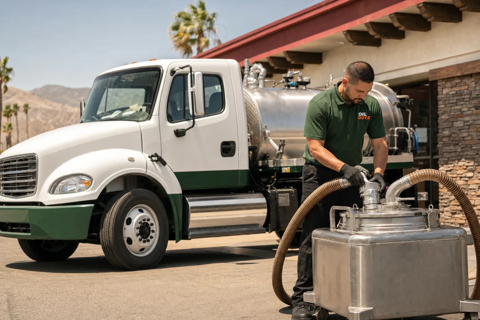 Used cooking oil collection truck on a Riverside service route in the Inland Empire