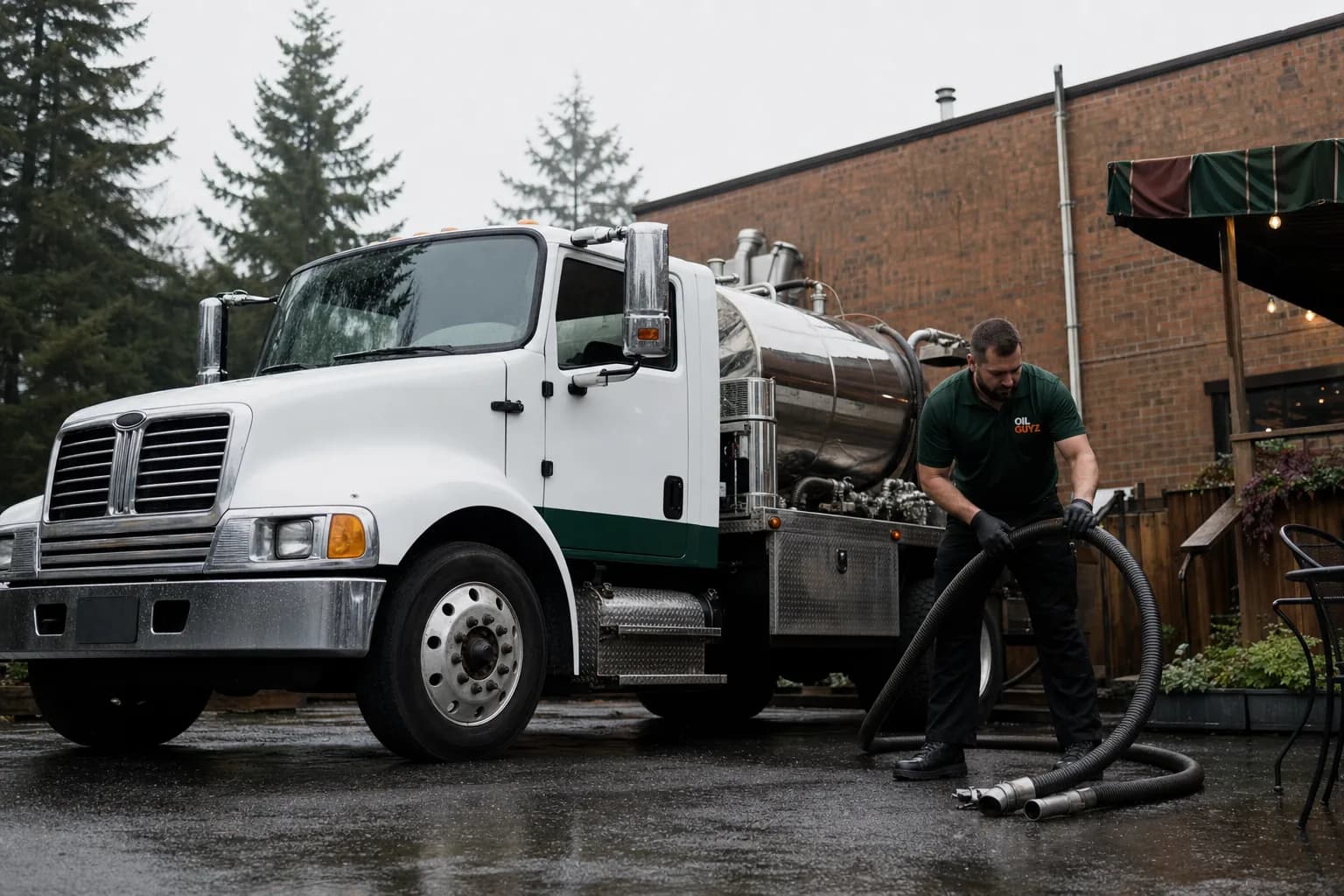 Used cooking oil pickup truck servicing restaurants in Tacoma and Pierce County