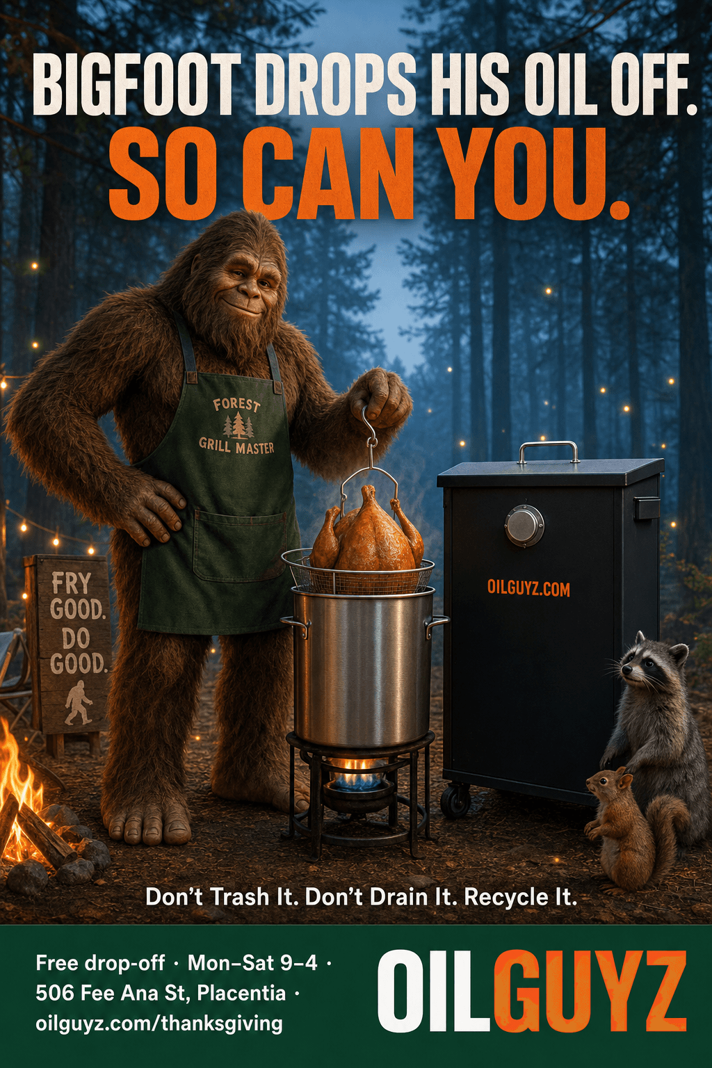 Bigfoot drops his oil off, so can you meme