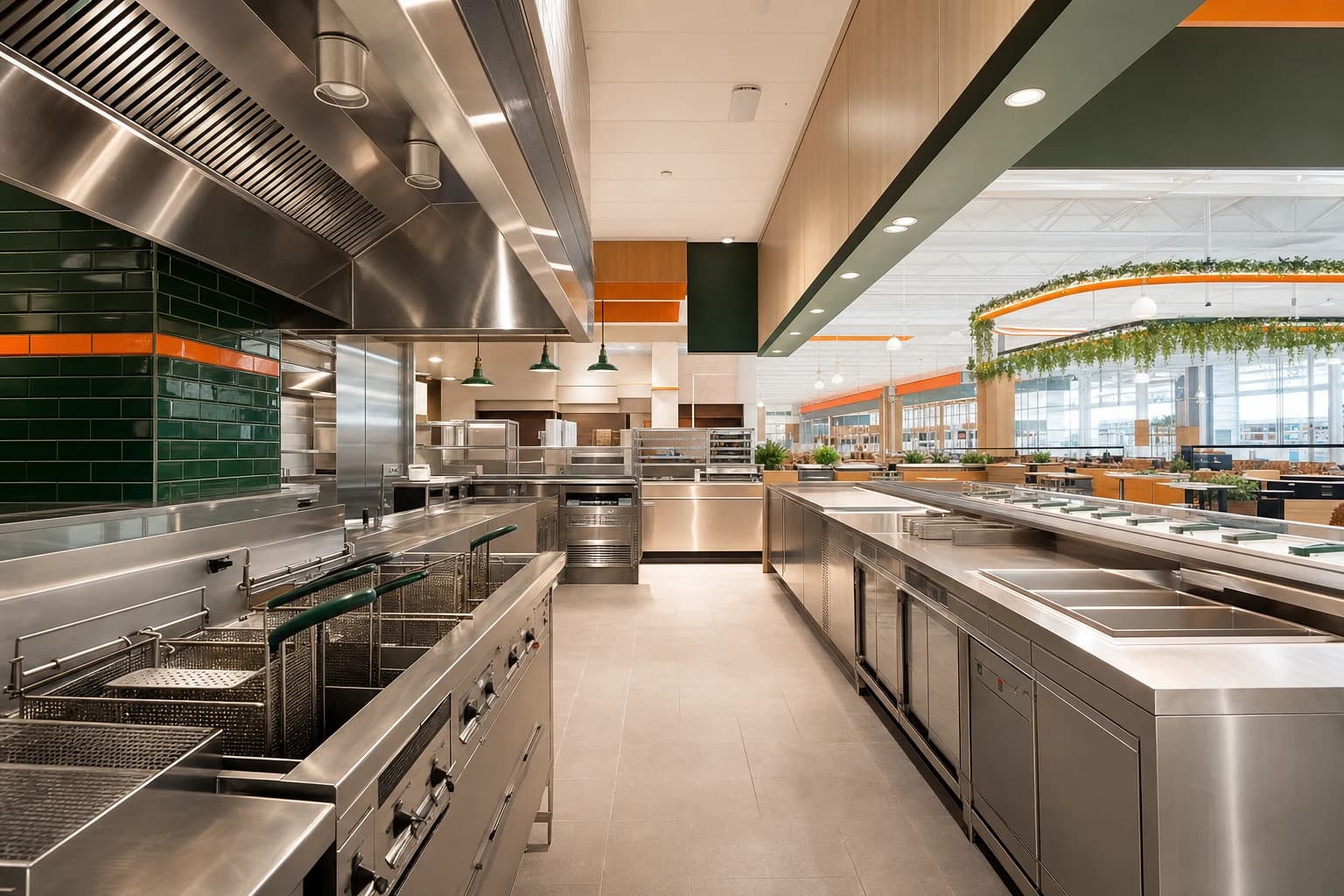 Airport terminal food court and airline flight-kitchen staff staging used cooking oil into a locked anti-theft container for scheduled secured pickup