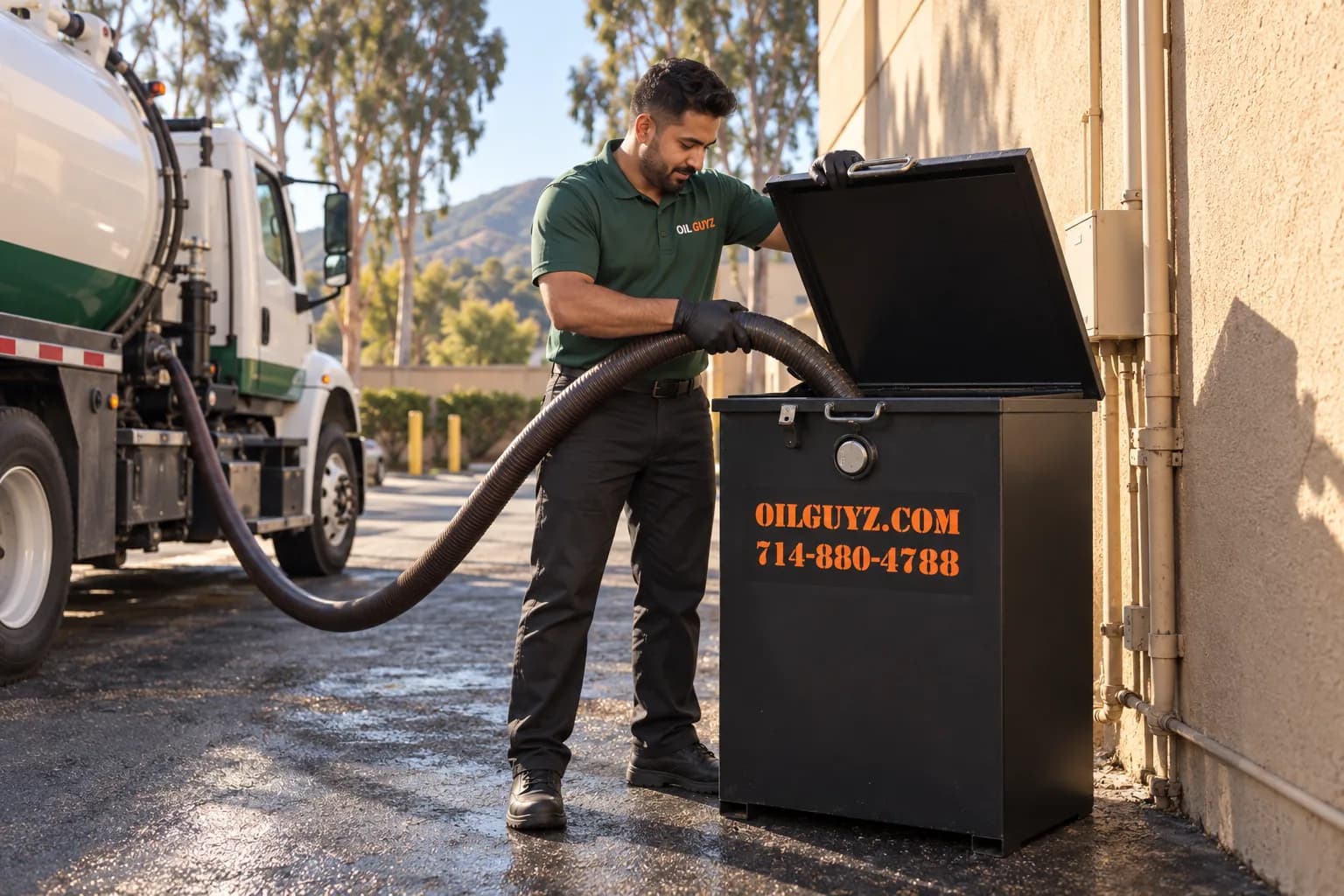Oil Guyz used cooking oil pickup, Lake Forest, CA