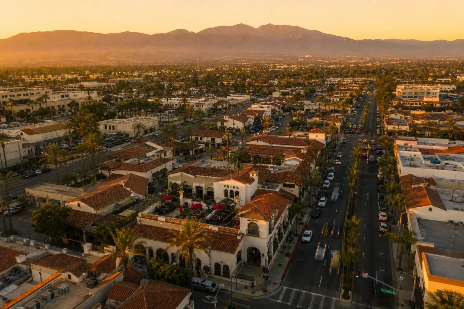 Aerial view of Orange restaurant district at golden hour