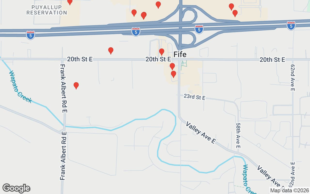 Map of Fife, WA showing 35 restaurant locations served by Oil Guyz free used cooking oil pickup