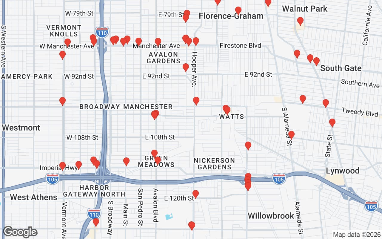 Map of Los Angeles, CA showing 60 restaurant locations served by Oil Guyz free used cooking oil pickup