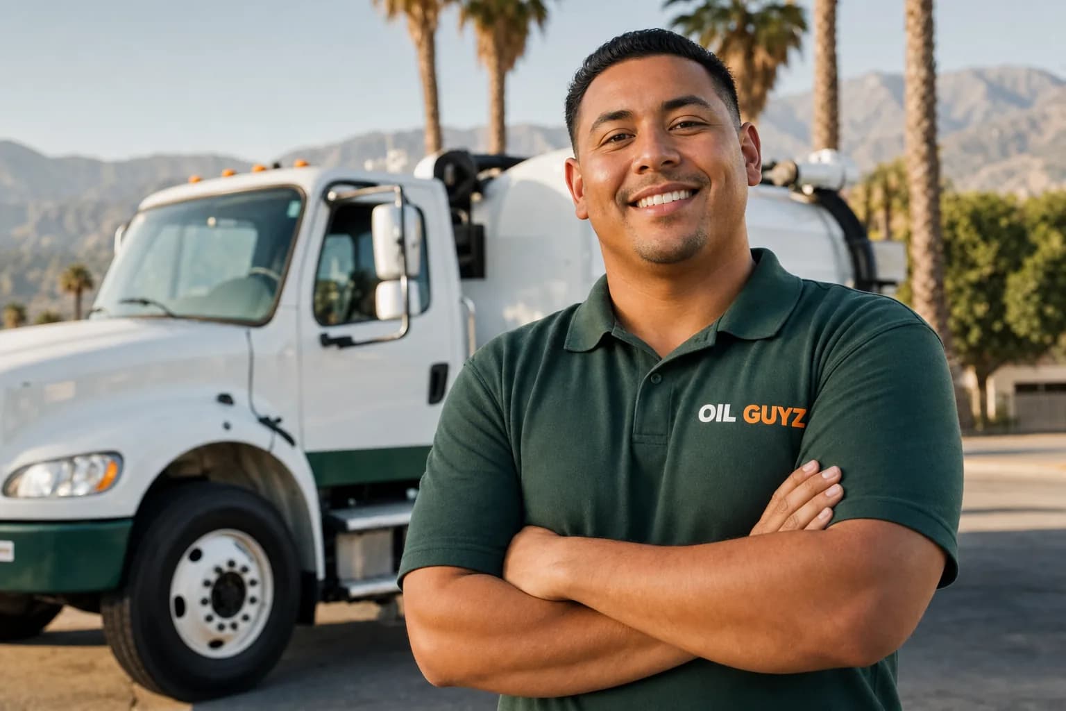 Used cooking oil collection truck on a Riverside service route in the Inland Empire
